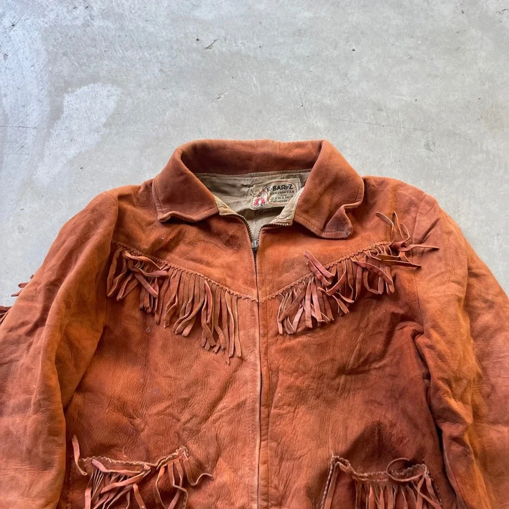 Vintage 1950s K-Bar-Z Ranchwear Kids Suede Fringe Jacket Burnt Orange Western